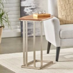Coupon 🔔 Mcmanus Rustic Glam Handcrafted C Shaped End Table Natural/Silver - Christopher Knight Home 😀