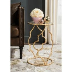 Cheapest ✔️ Ira Round Gold Leaf End Table - Gold/Glass - Safavieh 😀