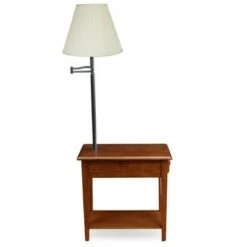 Promo 👏 Swing Arm Lamp Chairside End Table Oak - Leick Home 😀 -End And Side Tables shop unnamed file 6740