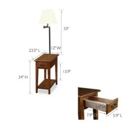 Promo 👏 Swing Arm Lamp Chairside End Table Oak - Leick Home 😀 -End And Side Tables shop unnamed file 6746