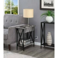 Cheap 🤩 Tucson Flip Top End Table with Charging Station and Shelf Gray Faux Marble/Black - Breighton Home ❤️