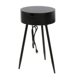 Deals ✔️ Round Side Table with USB and Outlet - Decor Therapy Black 👏