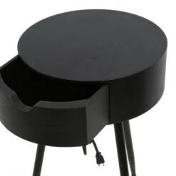 Deals ✔️ Round Side Table with USB and Outlet - Decor Therapy Black 👏 -End And Side Tables shop unnamed file 6809