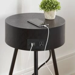 Deals ✔️ Round Side Table with USB and Outlet - Decor Therapy Black 👏 -End And Side Tables shop unnamed file 6811
