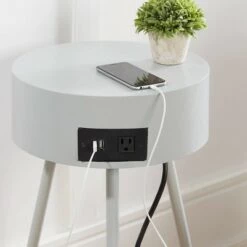 Deals ✔️ Round Side Table with USB and Outlet - Decor Therapy Black 👏 -End And Side Tables shop unnamed file 6812