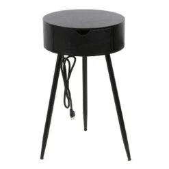 Deals ✔️ Round Side Table with USB and Outlet - Decor Therapy Black 👏 -End And Side Tables shop unnamed file 6813