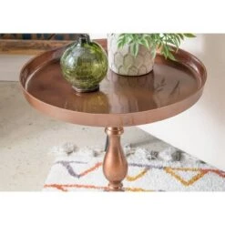 Deals 😀 Zilma Pedestal Side Table - Powell Company Antiqued Copper 👏 -End And Side Tables shop unnamed file 6913