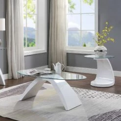 Budget π 2pc Gummerton Glass Top Coffee and End Table Set - miBasics White π