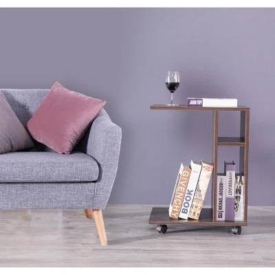Deals ❤️ Basicwise Modern Sofa Side Table with Shelves and Casters, Brown ✨ 3 Deals ❤️ Basicwise Modern Sofa Side Table with Shelves and Casters, Brown ✨