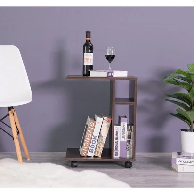 Deals ❤️ Basicwise Modern Sofa Side Table with Shelves and Casters, Brown ✨ 5 Deals ❤️ Basicwise Modern Sofa Side Table with Shelves and Casters, Brown ✨ - Image 3