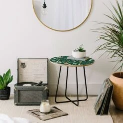 Wholesale 😍 Round Emanuela Carratoni Meadow Flowers Theme Side Table - Deny Designs Green/gold 🎉 -End And Side Tables shop unnamed file 7070