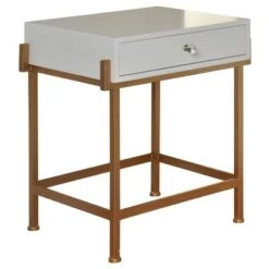 Best deal 🎉 White Lacquered Side Table with Antique Gold Base White - Stylecraft ⌛