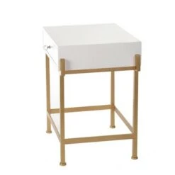 Best deal 🎉 White Lacquered Side Table with Antique Gold Base White - Stylecraft ⌛ -End And Side Tables shop unnamed file 7111