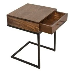 Cheap 👏 Mango Wood Side Table with Drawer and Cantilever Iron Base Brown/Black - The Urban Port ⌛