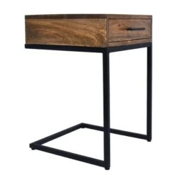 Cheap 👏 Mango Wood Side Table with Drawer and Cantilever Iron Base Brown/Black - The Urban Port ⌛ -End And Side Tables shop unnamed file 7118