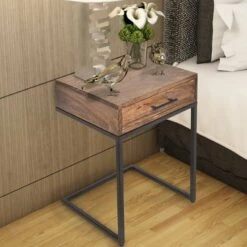 Cheap 👏 Mango Wood Side Table with Drawer and Cantilever Iron Base Brown/Black - The Urban Port ⌛ -End And Side Tables shop unnamed file 7122