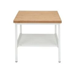 Budget ⌛ Industrial Modern Wood Top/Metal Frame Side Table with Metal Shelf White/Natural - OFM 🎁