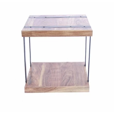 Budget π Wooden Square Top Side Table with a Lower Shelf Brown/Black - The Urban Port π 3 Budget π Wooden Square Top Side Table with a Lower Shelf Brown/Black - The Urban Port π