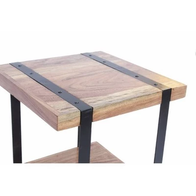 Budget π Wooden Square Top Side Table with a Lower Shelf Brown/Black - The Urban Port π 4 Budget π Wooden Square Top Side Table with a Lower Shelf Brown/Black - The Urban Port π - Image 2
