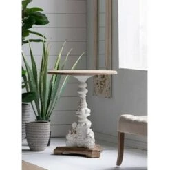 Outlet 🔥 A&B Home Round Side Table Antique White/Natural - A&B Home ⌛ -End And Side Tables shop unnamed file 7319
