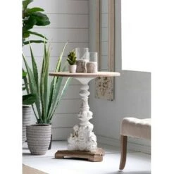 Outlet 🔥 A&B Home Round Side Table Antique White/Natural - A&B Home ⌛ -End And Side Tables shop unnamed file 7320