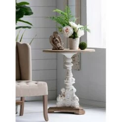 Outlet 🔥 A&B Home Round Side Table Antique White/Natural - A&B Home ⌛ -End And Side Tables shop unnamed file 7322