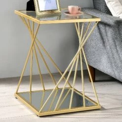 Flash Sale π Rathlin Glass Top Side Table with Glass Top Gold - miBasics π