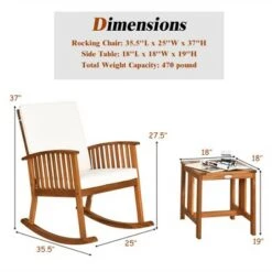 Buy 🛒 Costway 2PCS Acacia Wood Patio Rocking Chair Set Cushioned Coffee Table 🔥 -End And Side Tables shop unnamed file 733