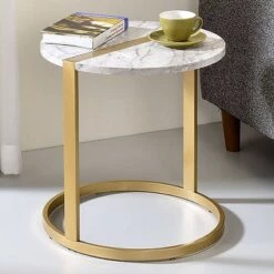 Top 10 βοΈ Aldergrove Round Side Table Gold/White - miBasics π₯