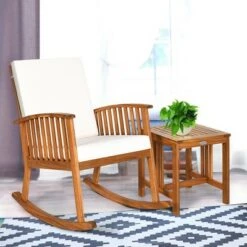 Buy 🛒 Costway 2PCS Acacia Wood Patio Rocking Chair Set Cushioned Coffee Table 🔥 -End And Side Tables shop unnamed file 734