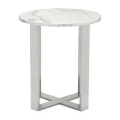 New ❤️ Modern Round Faux Marble Side Table - Stone, Brushed Stainless Steel - Zm Home 🧨 -End And Side Tables shop unnamed file 7350