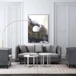 New ❤️ Modern Round Faux Marble Side Table - Stone, Brushed Stainless Steel - Zm Home 🧨 -End And Side Tables shop unnamed file 7356