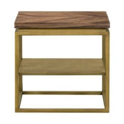 Best deal 🥰 Faye Side Table with Shelf Rustic Brown/Antiqued Brass - Armen Living ✨