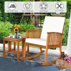 Buy 🛒 Costway 2PCS Acacia Wood Patio Rocking Chair Set Cushioned Coffee Table 🔥 -End And Side Tables shop unnamed file 736