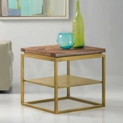 Best deal 🥰 Faye Side Table with Shelf Rustic Brown/Antiqued Brass - Armen Living ✨ -End And Side Tables shop unnamed file 7365