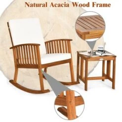 Buy 🛒 Costway 2PCS Acacia Wood Patio Rocking Chair Set Cushioned Coffee Table 🔥 -End And Side Tables shop unnamed file 737
