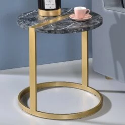 Budget 🔥 Aldergrove Round Side Table Gold/Black - miBasics 💯