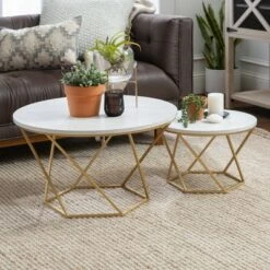 Hot Sale π Geometric Glam Nesting Coffee Tables - Saracina Home White Marble/gold π