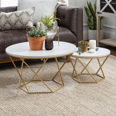 Hot Sale π Geometric Glam Nesting Coffee Tables - Saracina Home White Marble/gold π 3 Hot Sale π Geometric Glam Nesting Coffee Tables - Saracina Home White Marble/gold π