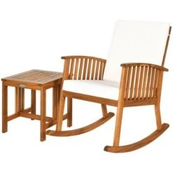 Buy 🛒 Costway 2PCS Acacia Wood Patio Rocking Chair Set Cushioned Coffee Table 🔥 -End And Side Tables shop unnamed file 740