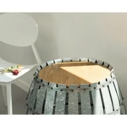 Best reviews of ⌛ Vintiquewise Round Wooden Rustic Wood and Galvanized Metal Barrel Shaped Side Table, Riveted Metal Strips 👍 -End And Side Tables shop unnamed file 7422