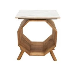 Wholesale 🧨 Wood/Marble Hexagon Side Table Brown - Sagebrook Home ✨