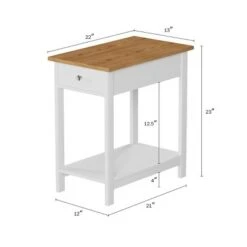 Buy 🥰 Hastings Home Narrow Side Table With Drawer and Storage Shelf - White/Honey Oak 🧨