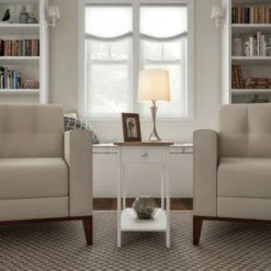 Buy 🥰 Hastings Home Narrow Side Table With Drawer and Storage Shelf - White/Honey Oak 🧨 -End And Side Tables shop unnamed file 7521