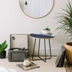 Outlet 👏 Round Colour Poems Color Block Lines Side Table - Deny Designs Green/gold 💯 -End And Side Tables shop unnamed file 7558