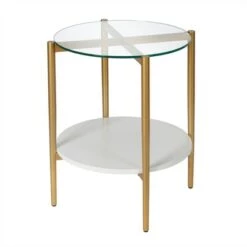 Deals 😉 Henn& Hart Mid-Century Brass Metal Round Side Table with White Lacquer Shelf - Henn&Hart ❤️ -End And Side Tables shop unnamed file 7594