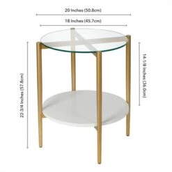 Deals 😉 Henn& Hart Mid-Century Brass Metal Round Side Table with White Lacquer Shelf - Henn&Hart ❤️ -End And Side Tables shop unnamed file 7596