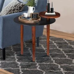 Deals 👏 Round Metal Top Side Table with Rotatable Tray and Tripod Legs Brown/Black - The Urban Port ❤️ -End And Side Tables shop unnamed file 7607