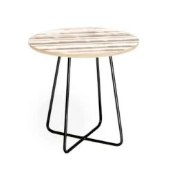 Best Pirce ❤️ Round Jacqueline Maldonado Watercolor Stripes Taupe Side Table - Deny Designs Brown/gold ✨ -End And Side Tables shop unnamed file 7637
