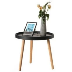 Best deal 💯 Fabulaxe Modern Plastic Round Side Table Accent Coffee Table with Beech Wood Legs 💯 -End And Side Tables shop unnamed file 7650